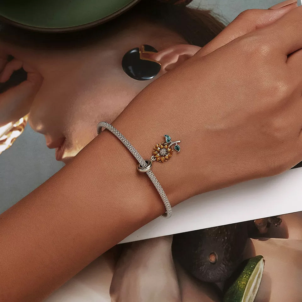 Sterling Silver Sunflower Dangle Charm