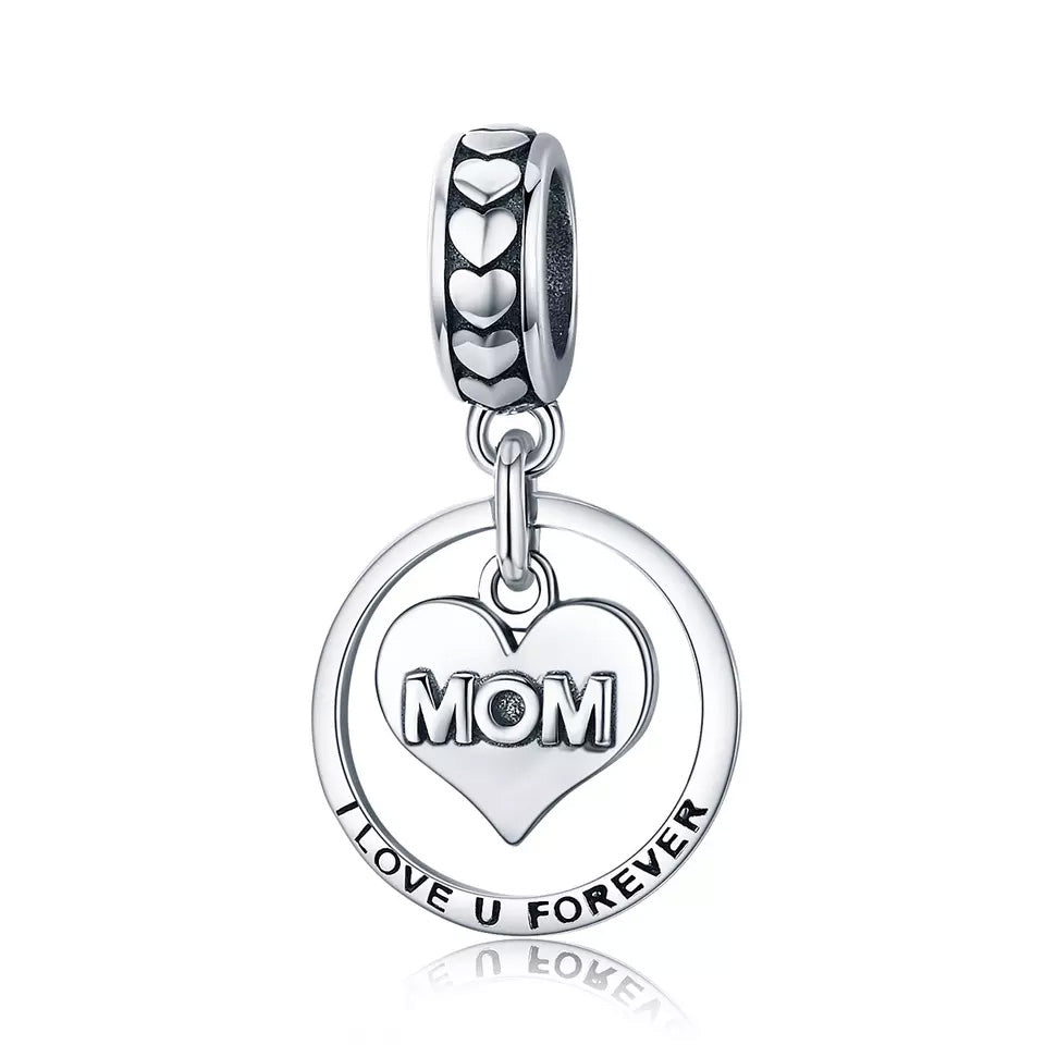 Sterling Silver I Love You Forever Mom Dangle Charm