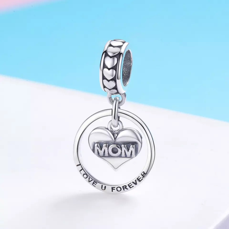 Sterling Silver I Love You Forever Mom Dangle Charm