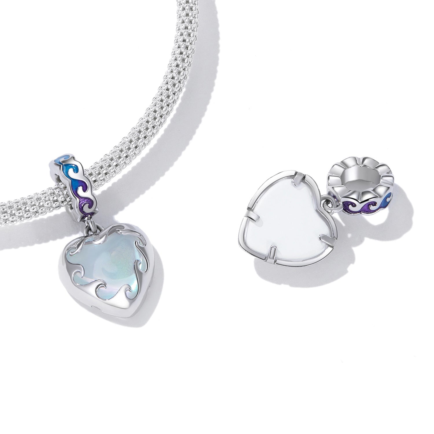 Sterling Silver Ocean Heart Dangle Charm