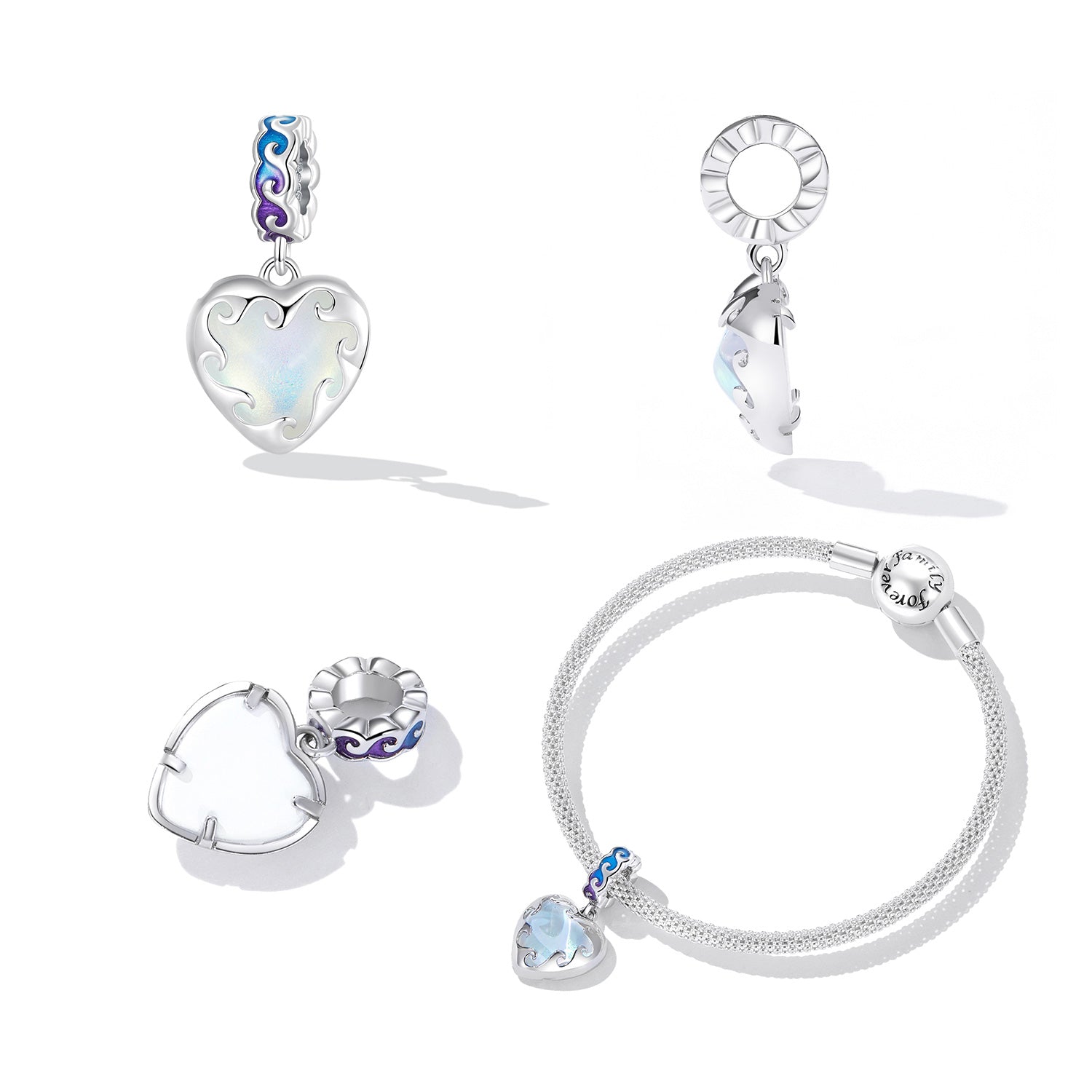 Sterling Silver Ocean Heart Dangle Charm