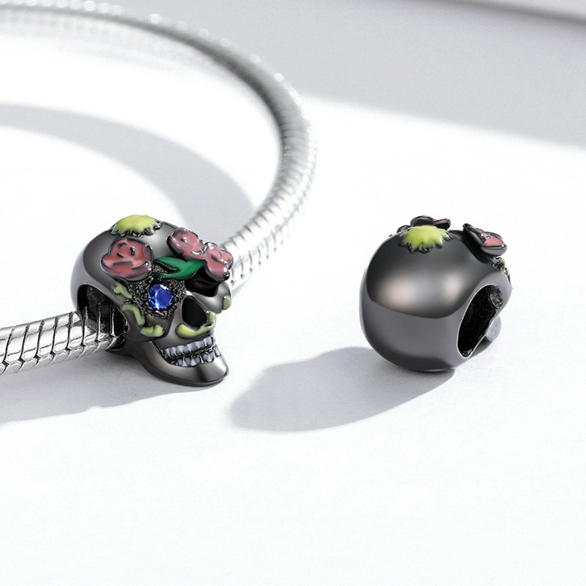 Sterling Silver Black Mexican Sugar Skull Hypoallergenic Bead Charm