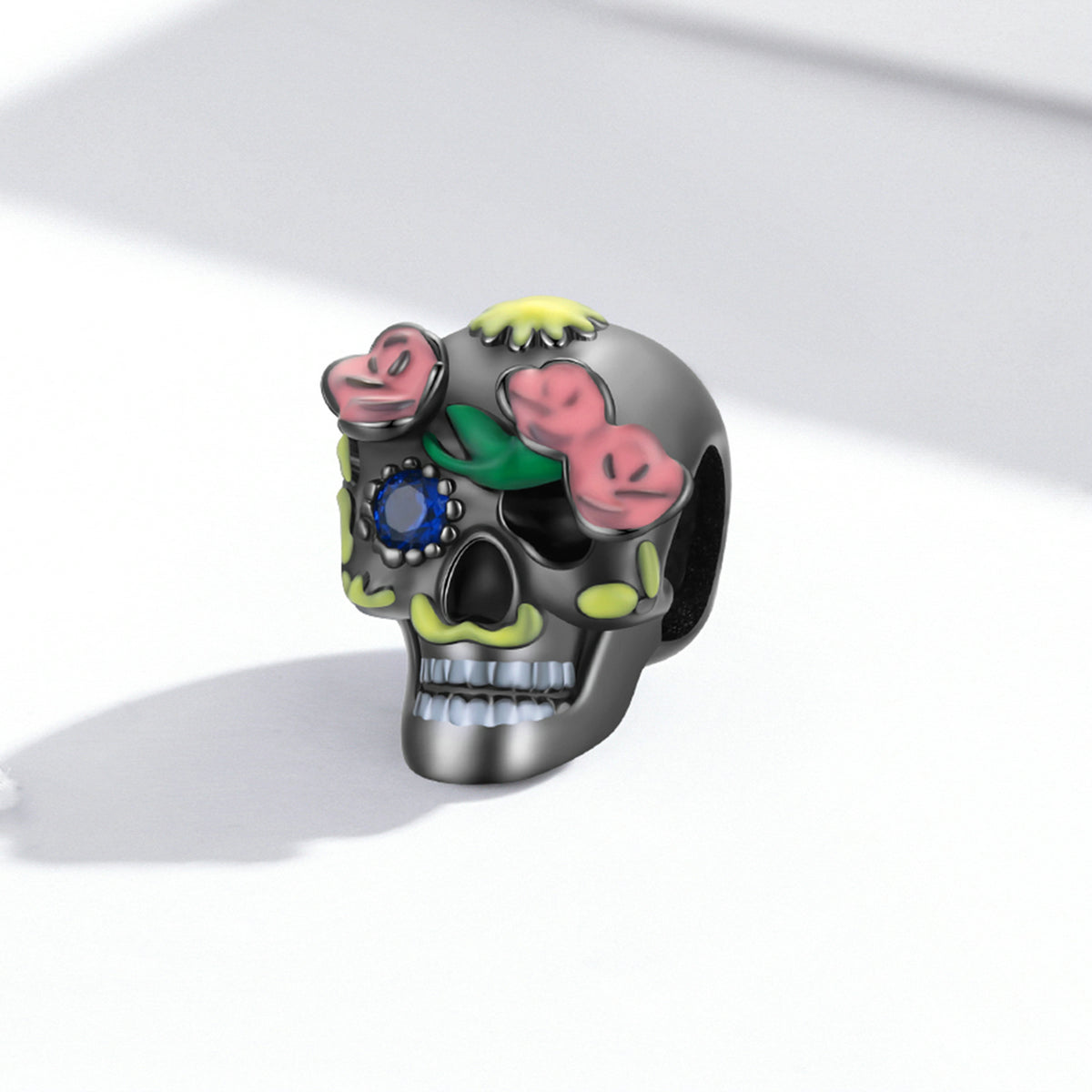 Sterling Silver Black Mexican Sugar Skull Hypoallergenic Bead Charm