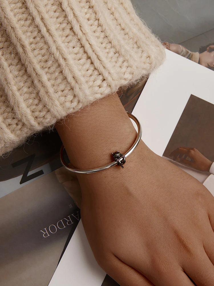 Sterling Silver Cartoon Black Cat Hypoallergenic Bead Charm