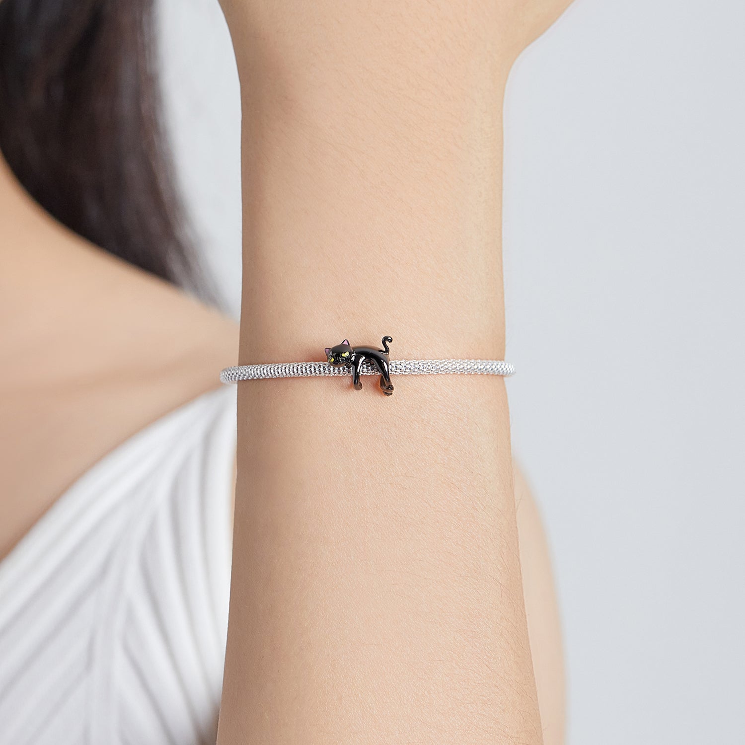 Sterling Silver Naughty Cat Hypoallergenic Bead Charm