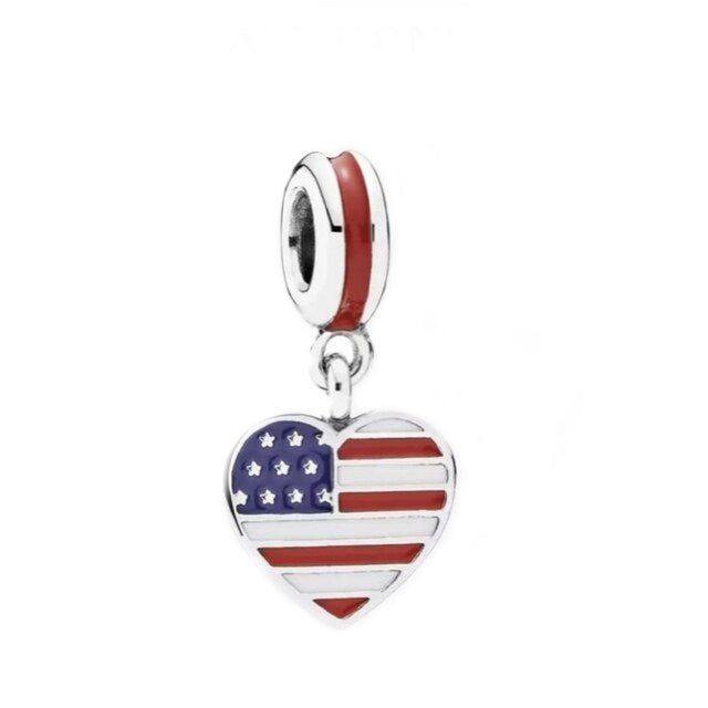 Sterling Silver I Love USA Hypoallergenic Bead Charm