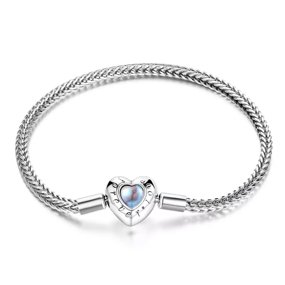 Sterling Silver Moonstone Heart Charm Bracelet