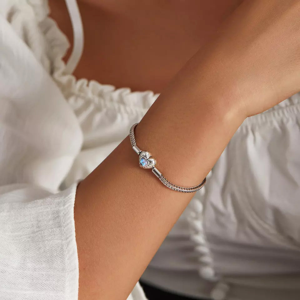 Sterling Silver Moonstone Heart Charm Bracelet