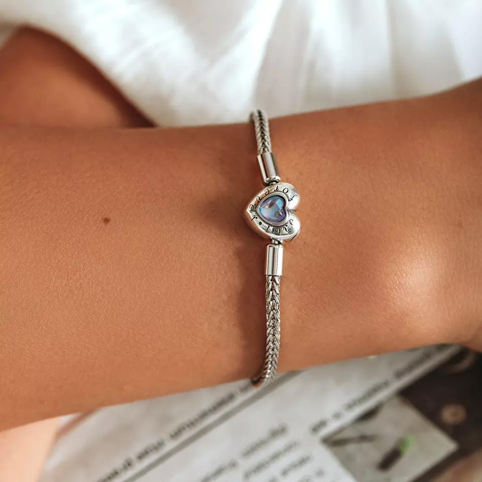 Sterling Silver Moonstone Heart Charm Bracelet