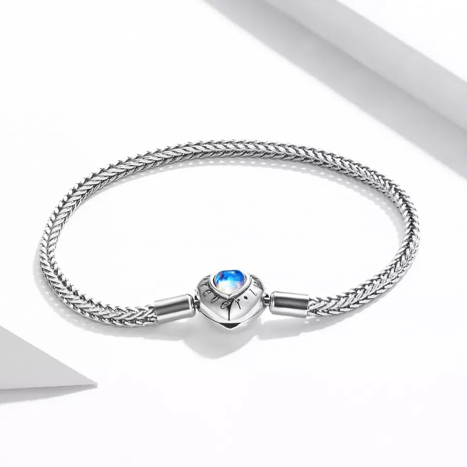 Sterling Silver Moonstone Heart Charm Bracelet
