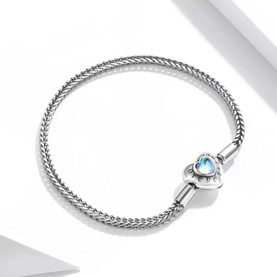 Sterling Silver Moonstone Heart Charm Bracelet