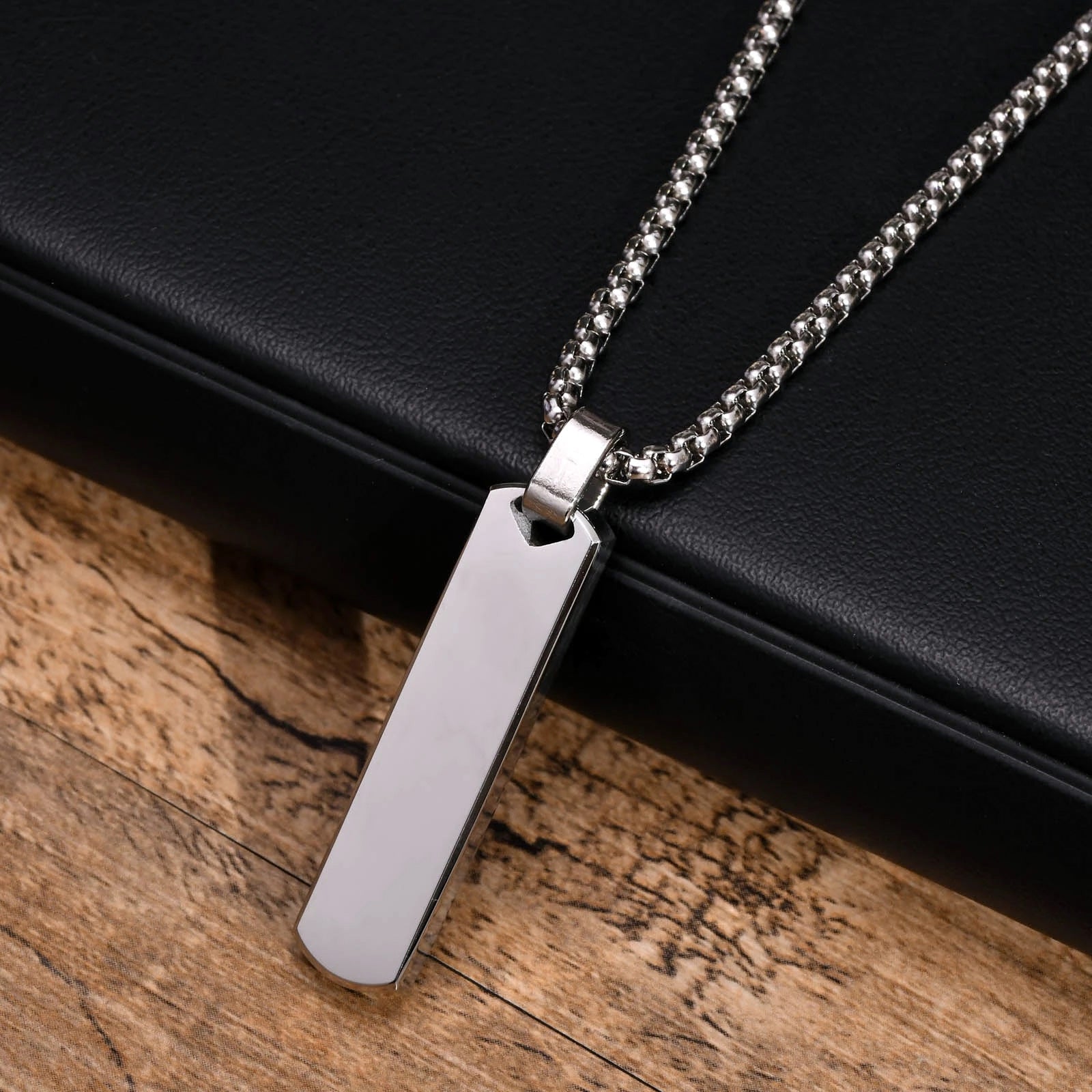 Stainless Steel Thin Rectangular Bar Necklace
