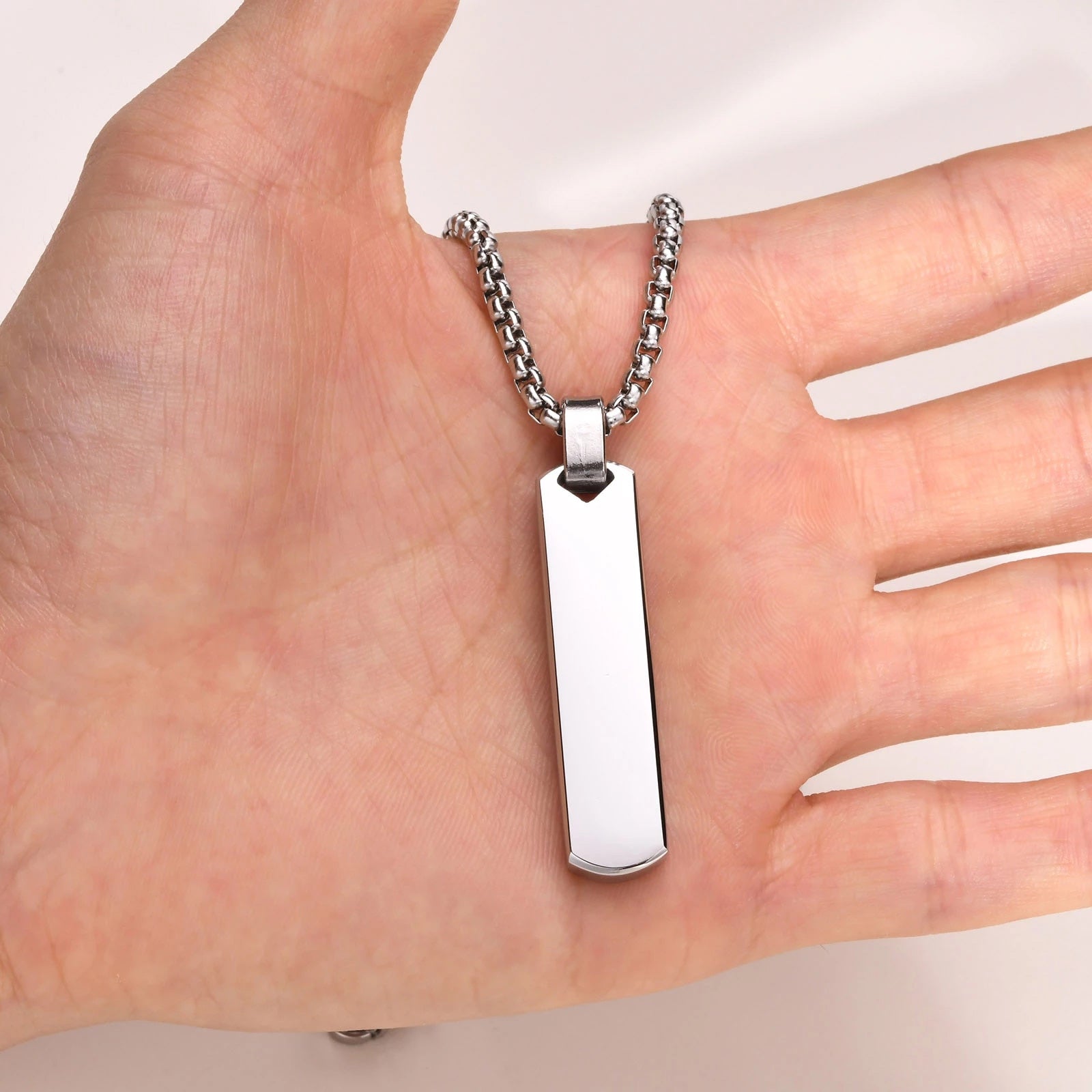 Stainless Steel Thin Rectangular Bar Necklace
