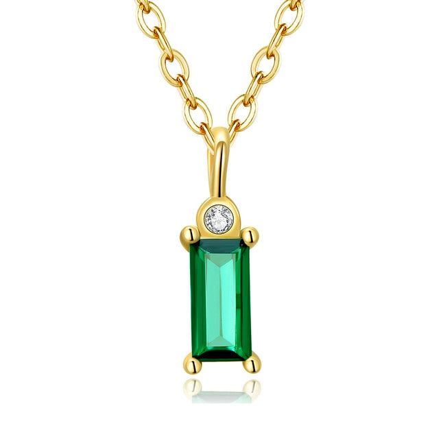 Sterling Silver Rectangular Green CZ Hypoallergenic Necklace