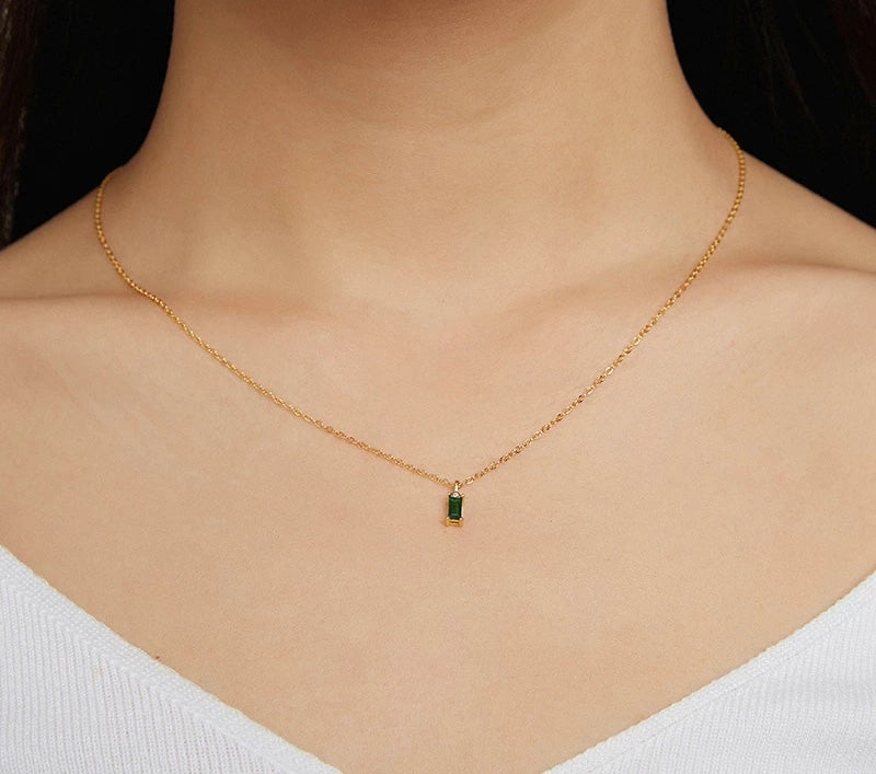 Sterling Silver Rectangular Green CZ Hypoallergenic Necklace