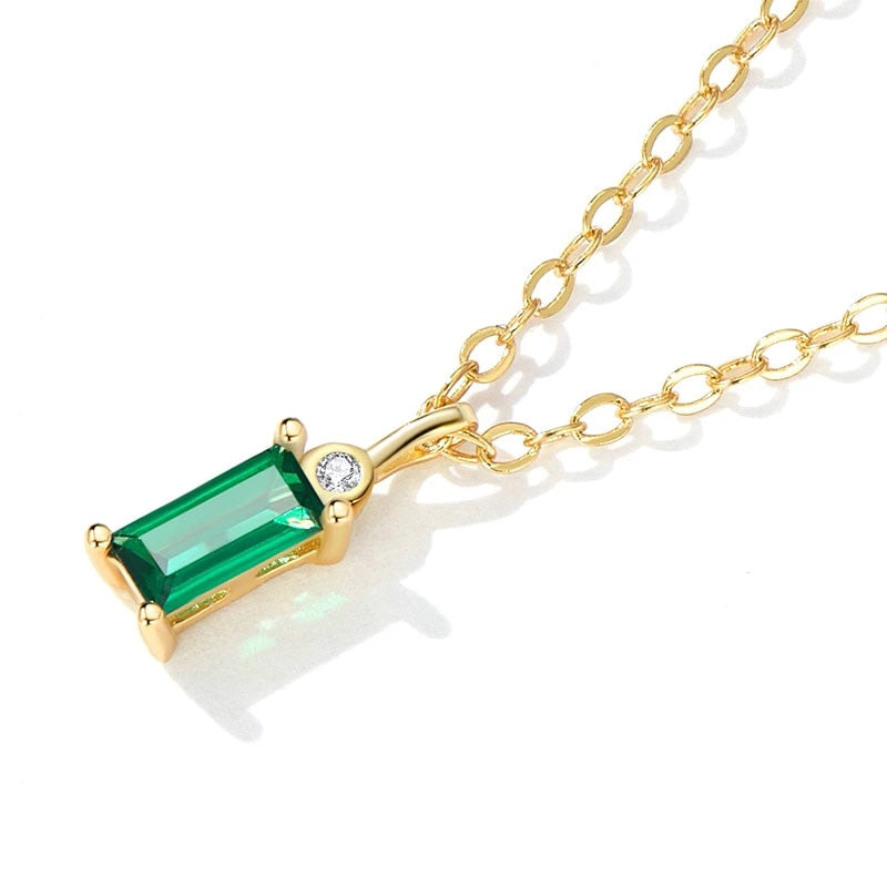 Sterling Silver Rectangular Green CZ Hypoallergenic Necklace