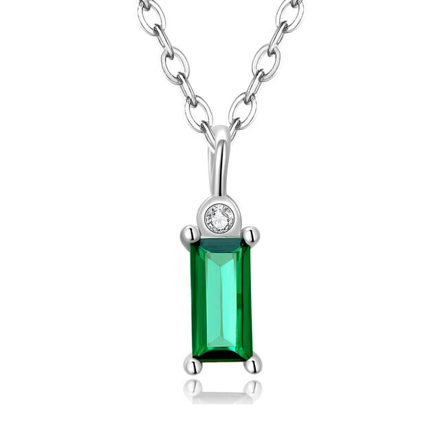 Sterling Silver Rectangular Green CZ Hypoallergenic Necklace