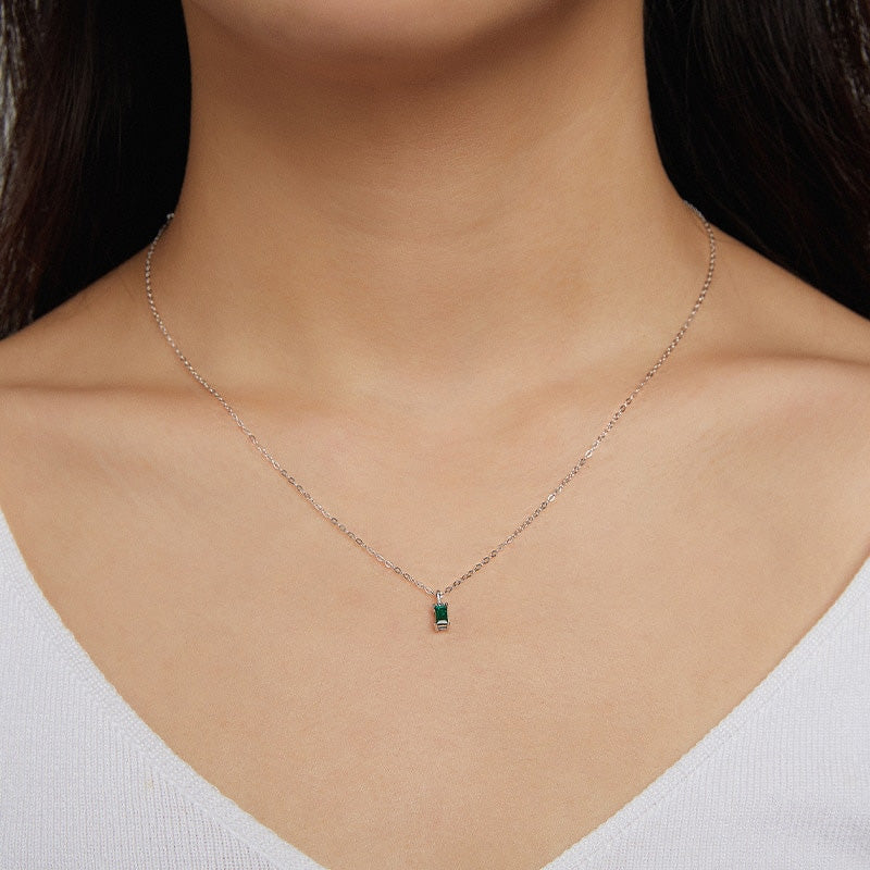 Sterling Silver Rectangular Green CZ Hypoallergenic Necklace
