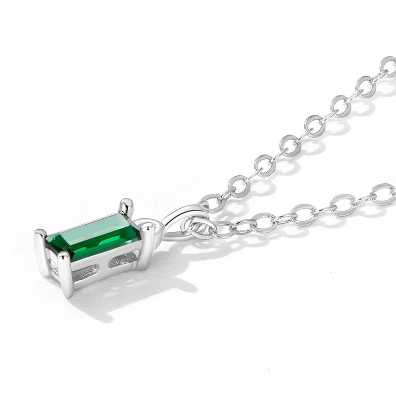 Sterling Silver Rectangular Green CZ Hypoallergenic Necklace