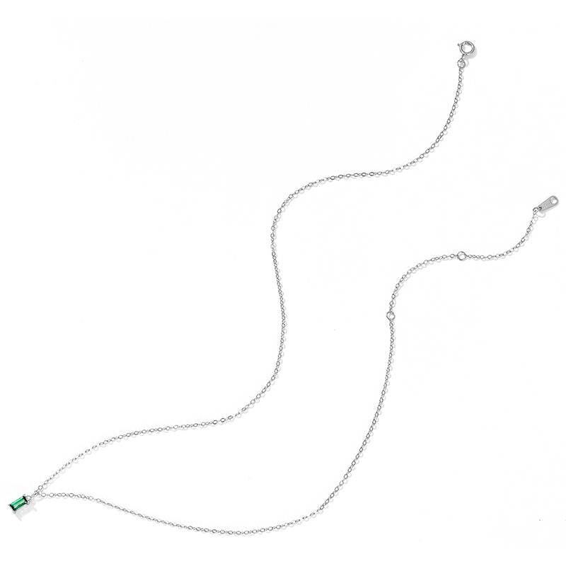 Sterling Silver Rectangular Green CZ Hypoallergenic Necklace
