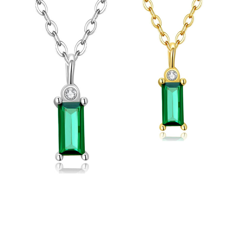 Sterling Silver Rectangular Green CZ Hypoallergenic Necklace