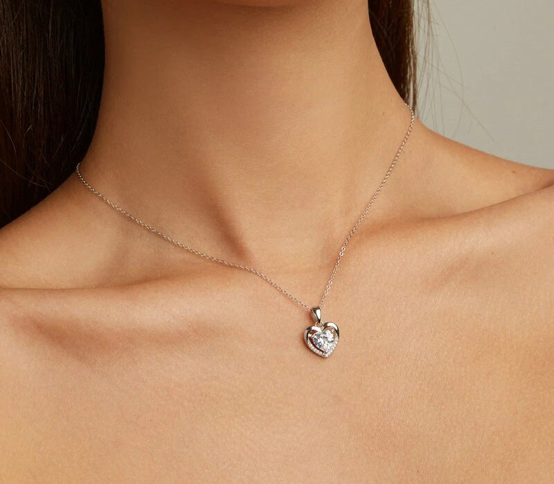 Sterling Silver Brilliant Love Heart Hypoallergenic Necklace