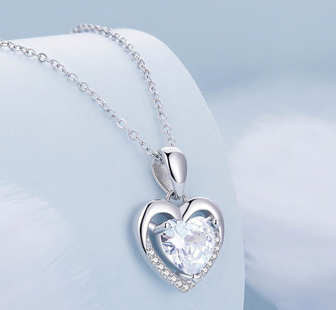 Sterling Silver Brilliant Love Heart Hypoallergenic Necklace