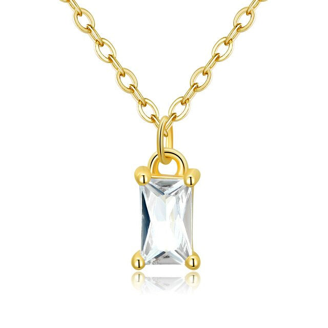 Sterling Silver Rectangular Clear CZ Hypoallergenic Necklace