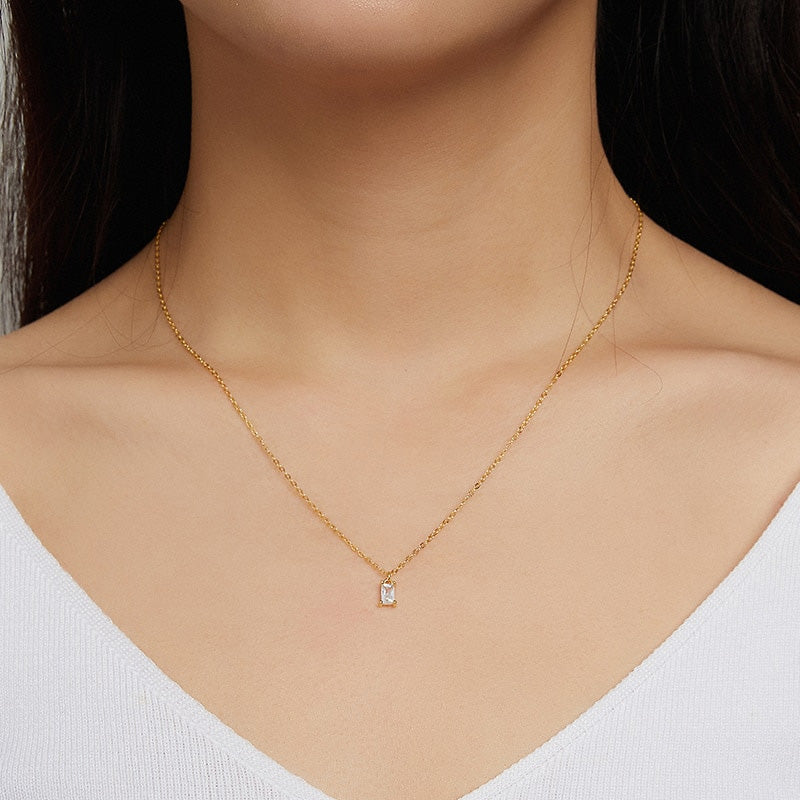 Sterling Silver Rectangular Clear CZ Hypoallergenic Necklace