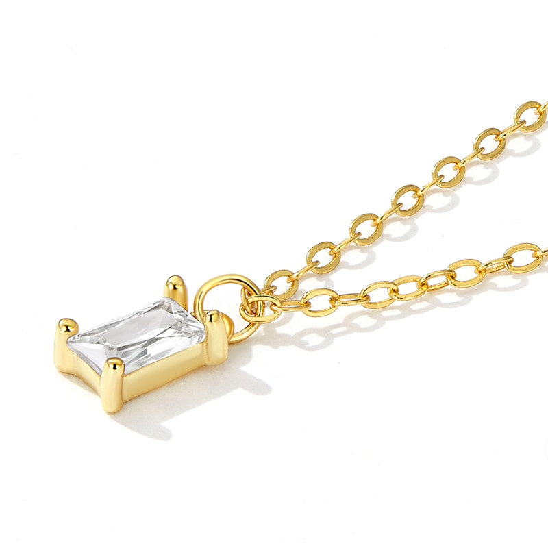 Sterling Silver Rectangular Clear CZ Hypoallergenic Necklace