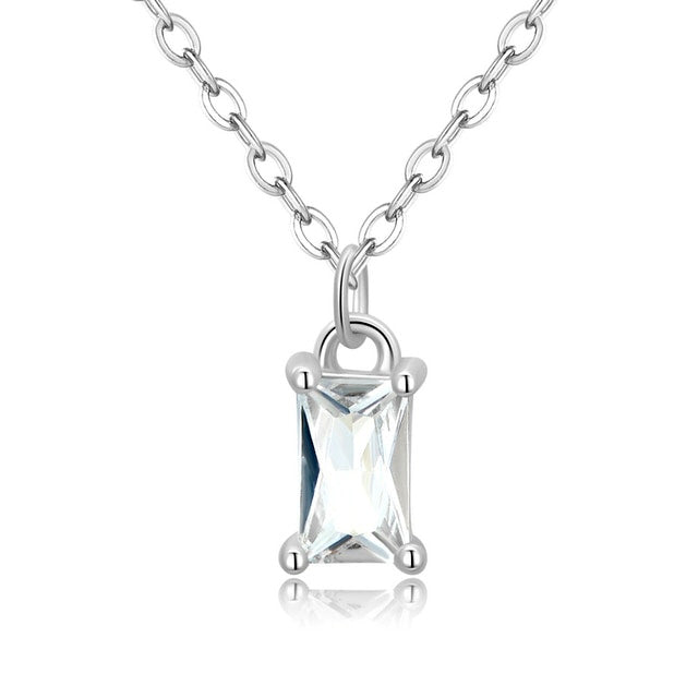 Sterling Silver Rectangular Clear CZ Hypoallergenic Necklace