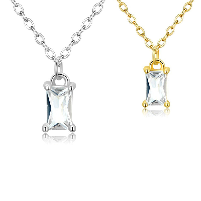 Sterling Silver Rectangular Clear CZ Hypoallergenic Necklace