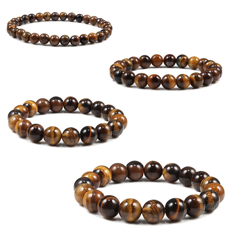 【AEKKI】4 Tigers Eye Gemstone Bracelet (約6mm+8mm) Tigers Eye Elastic Bracelet - 6mm & 8mm Beads | New Moon