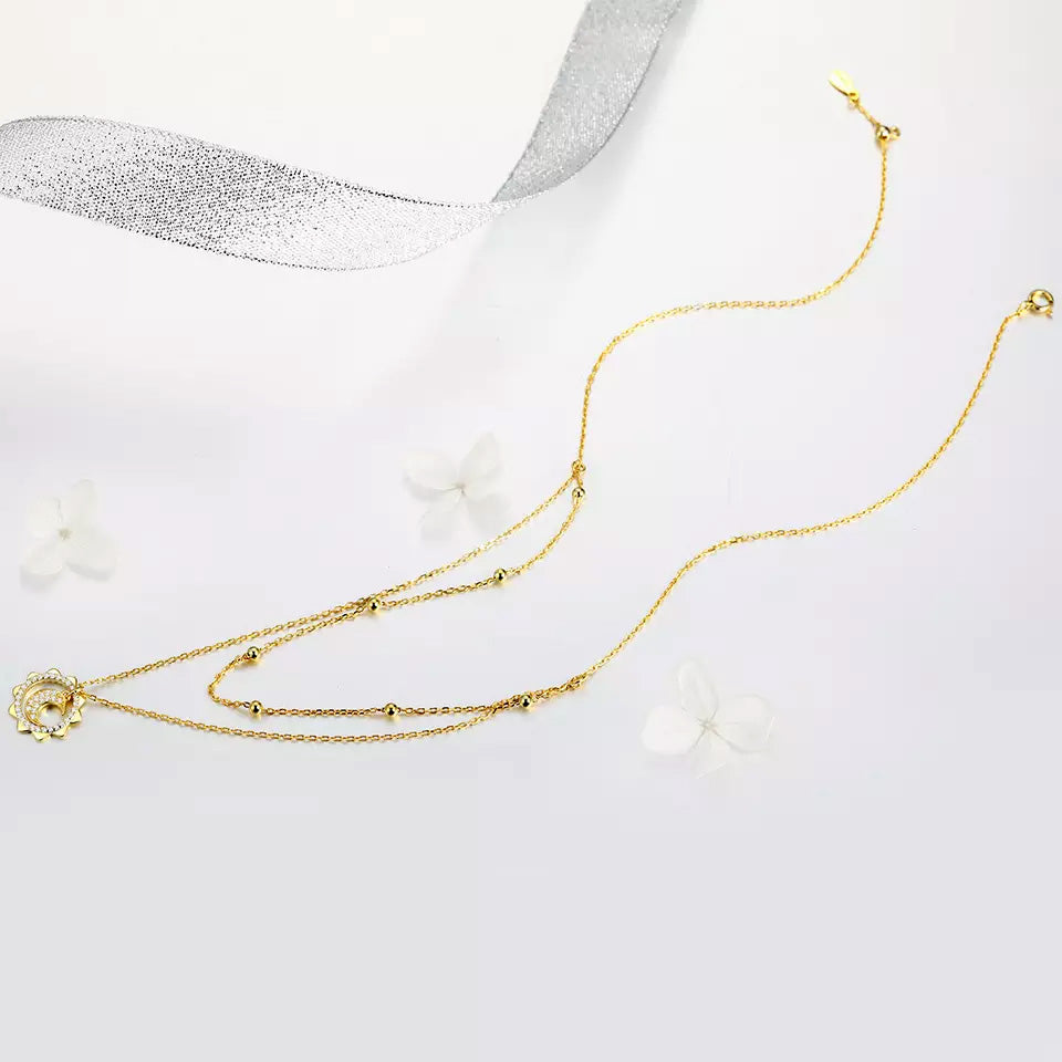Sterling Silver Sun & Moon Double Layer Hypoallergenic Chocker Necklace