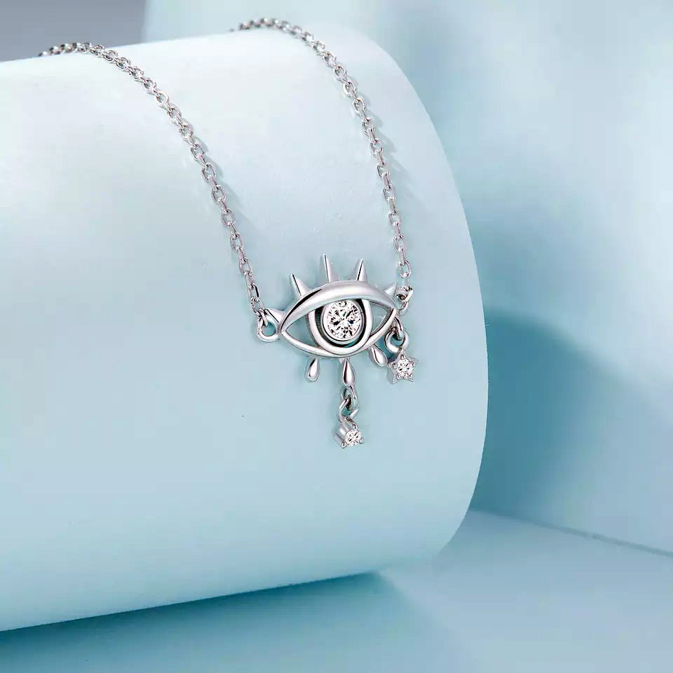 Sterling Silver Devil's Eyes Clavicle Chain Hypoallergenic Necklace