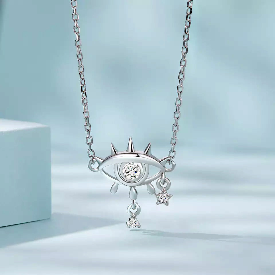 Sterling Silver Devil's Eyes Clavicle Chain Hypoallergenic Necklace
