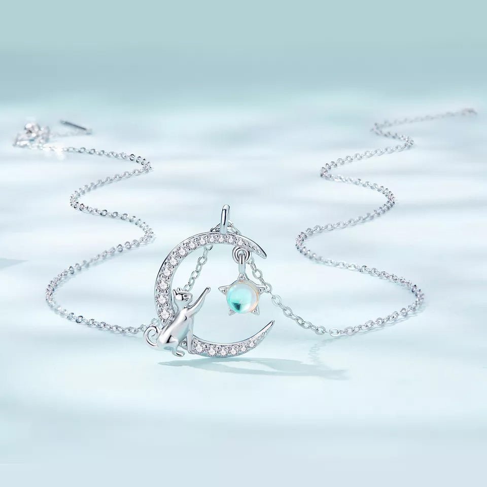 Sterling Silver Lunar Cat Hypoallergenic Necklace