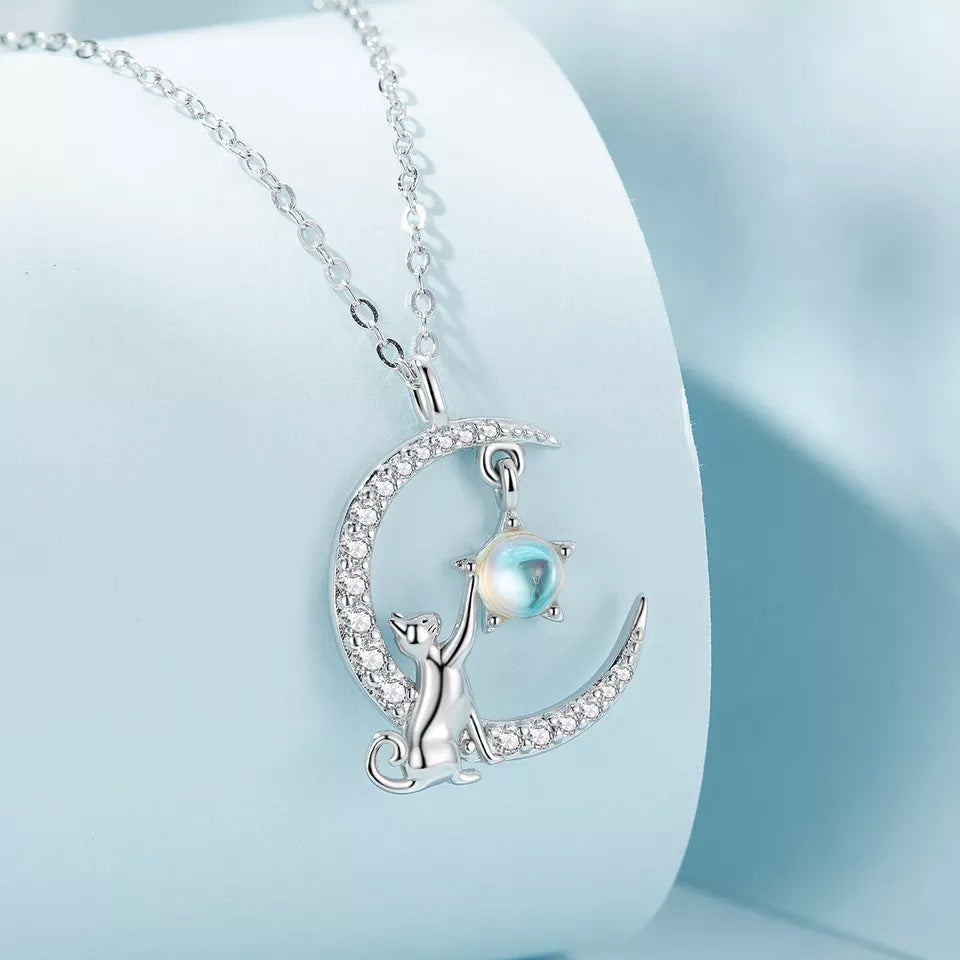 Sterling Silver Lunar Cat Hypoallergenic Necklace