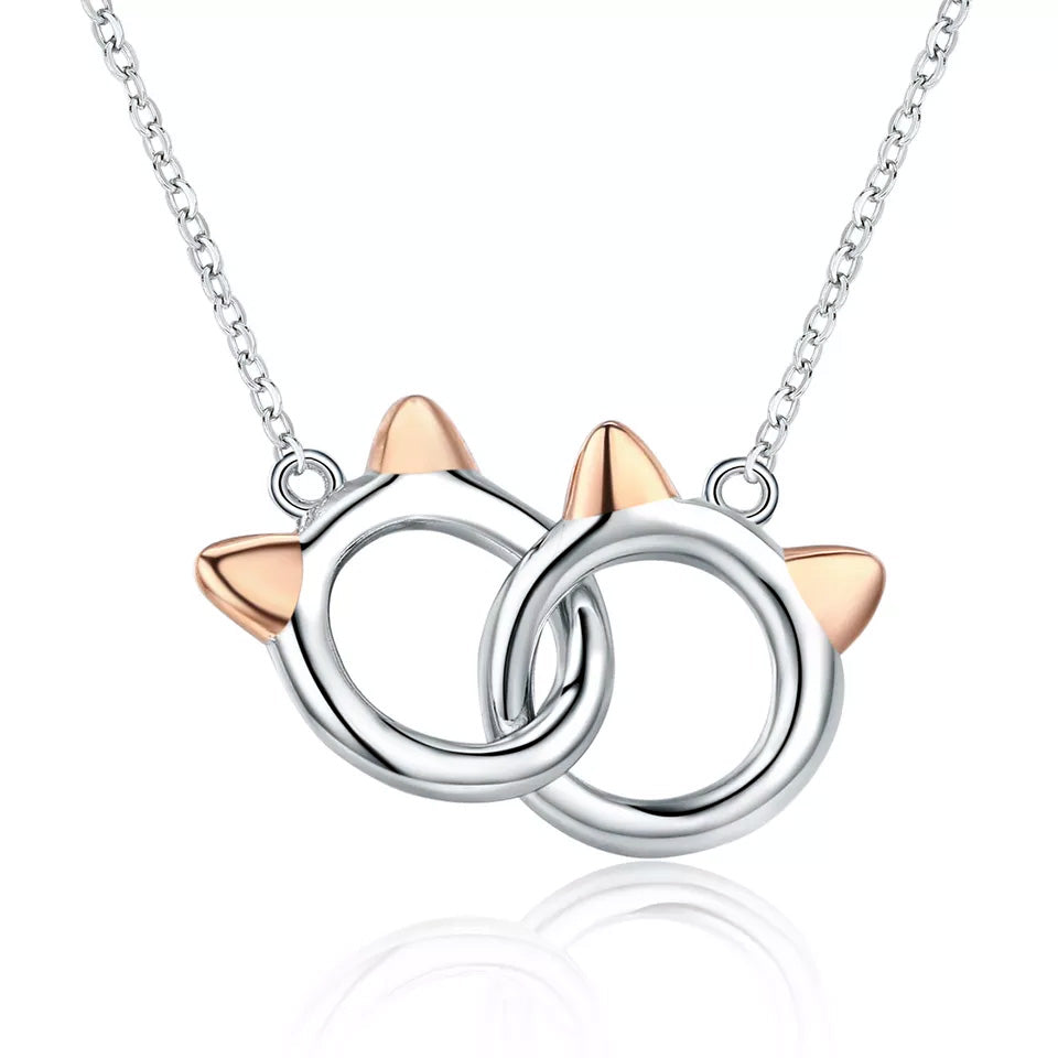 Sterling Silver Double Cat Circles Hypoallergenic Necklace