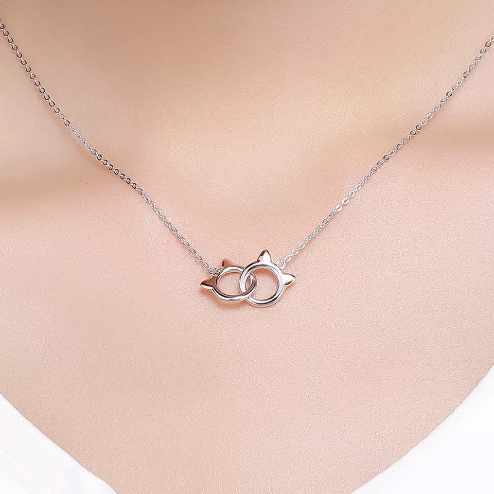 Sterling Silver Double Cat Circles Hypoallergenic Necklace