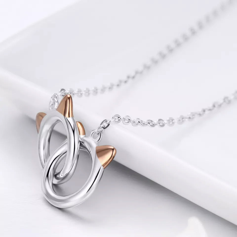Sterling Silver Double Cat Circles Hypoallergenic Necklace