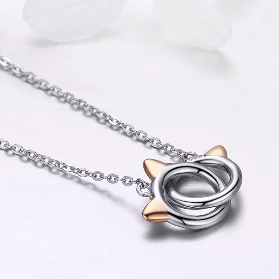 Sterling Silver Double Cat Circles Hypoallergenic Necklace