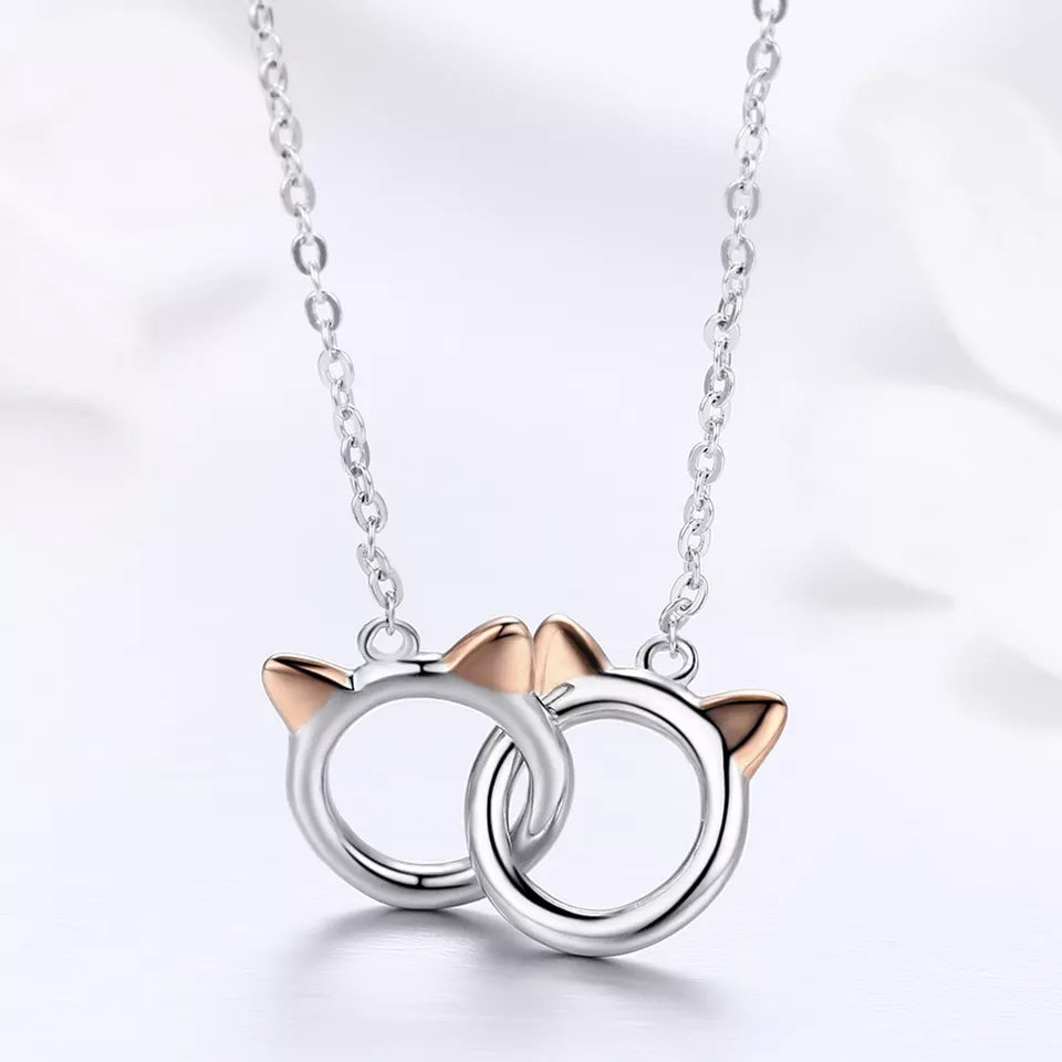 Sterling Silver Double Cat Circles Hypoallergenic Necklace