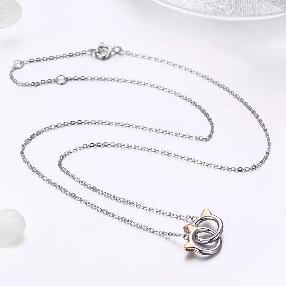 Sterling Silver Double Cat Circles Hypoallergenic Necklace
