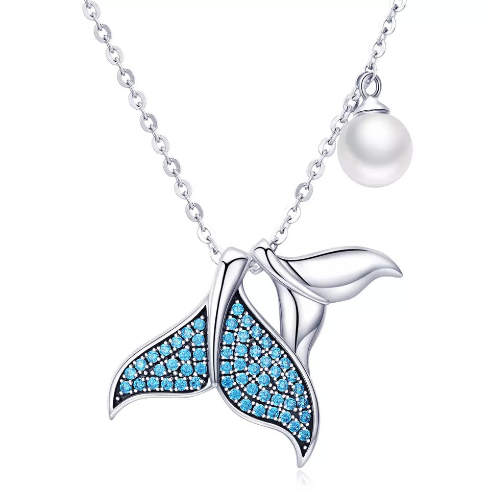 Sterling Silver Mermaid Tail Pearl Hypoallergenic Necklace