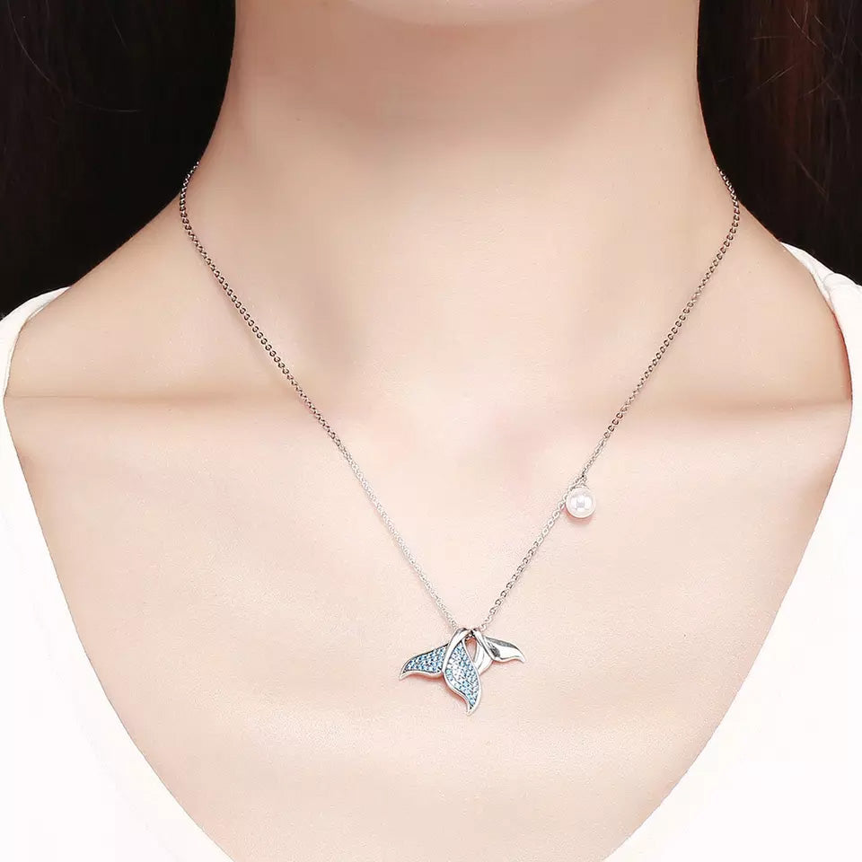 Sterling Silver Mermaid Tail Pearl Hypoallergenic Necklace