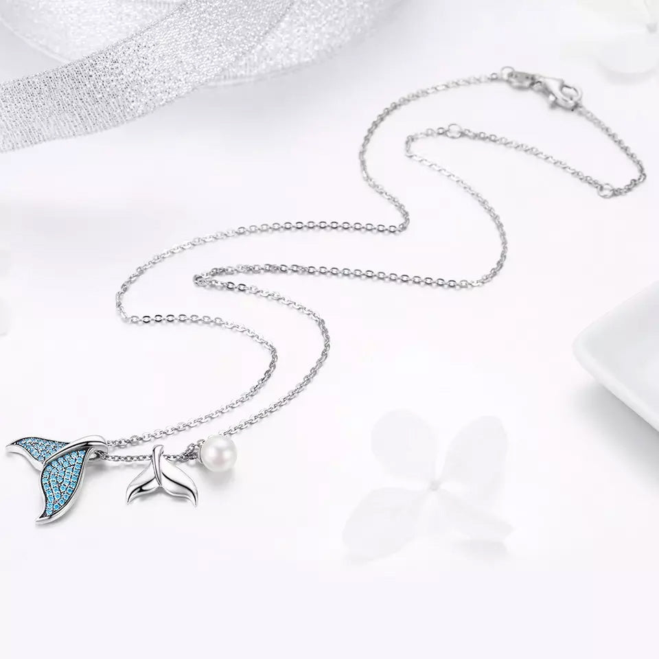 Sterling Silver Mermaid Tail Pearl Hypoallergenic Necklace