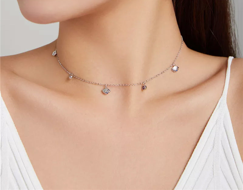 Sterling Silver Seashell Hypoallergenic Choker Necklace