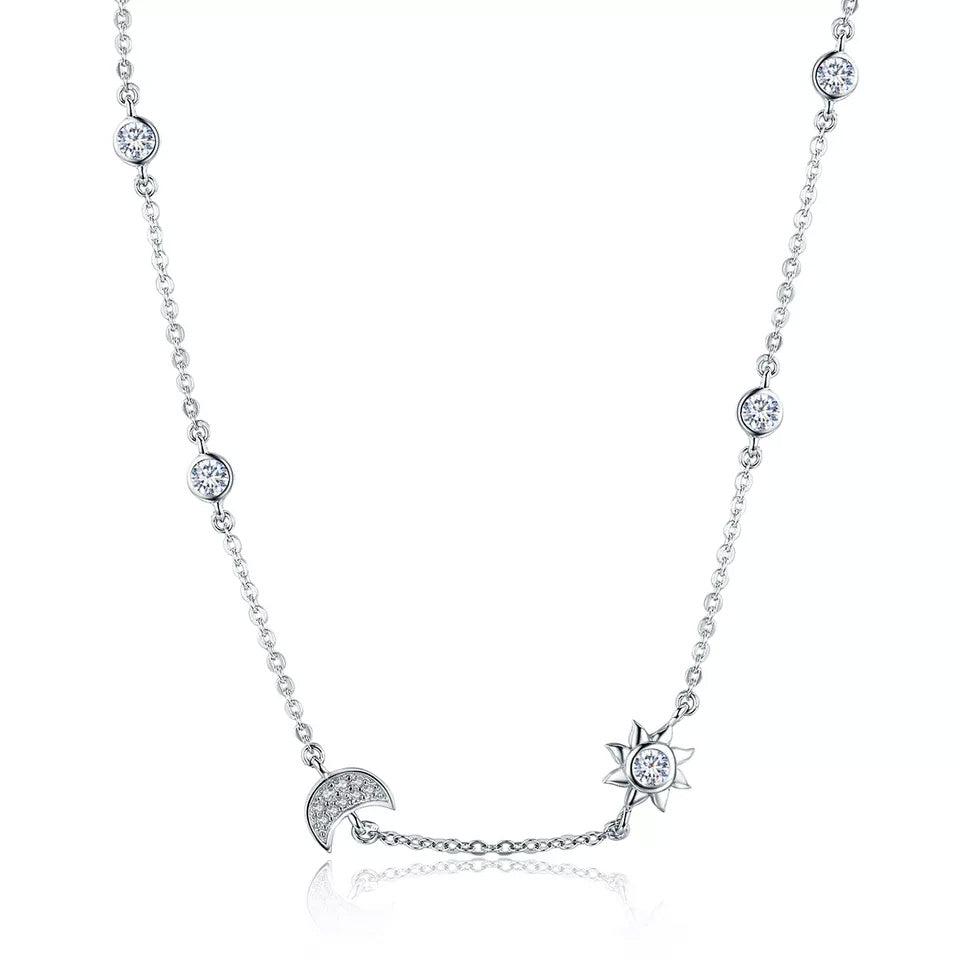 Sterling Silver Sparkling Moon & Star Hypoallergenic Choker Necklace