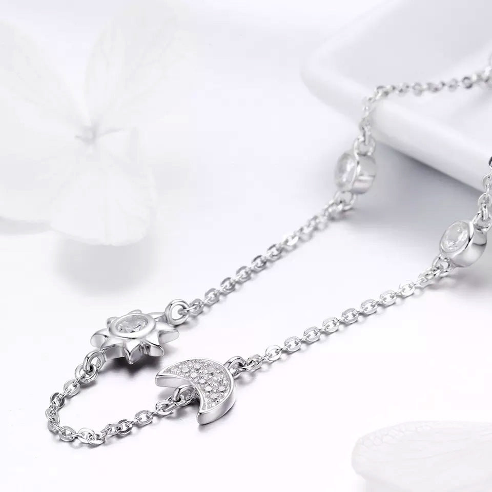 Sterling Silver Sparkling Moon & Star Hypoallergenic Choker Necklace